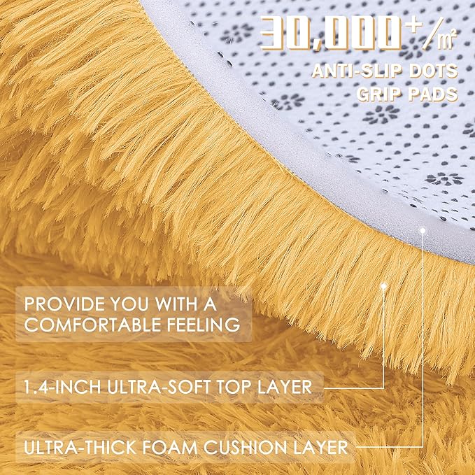OLANLY 2x6 Machine Washable Runner Rugs for Hallway, Soft Fluffy Shaggy Bedside Rugs for Bedroom, Living Room, Indoor Floor Carpet for Kids Girls and Boys, Home Decor Aesthetic, Mustard Yellow