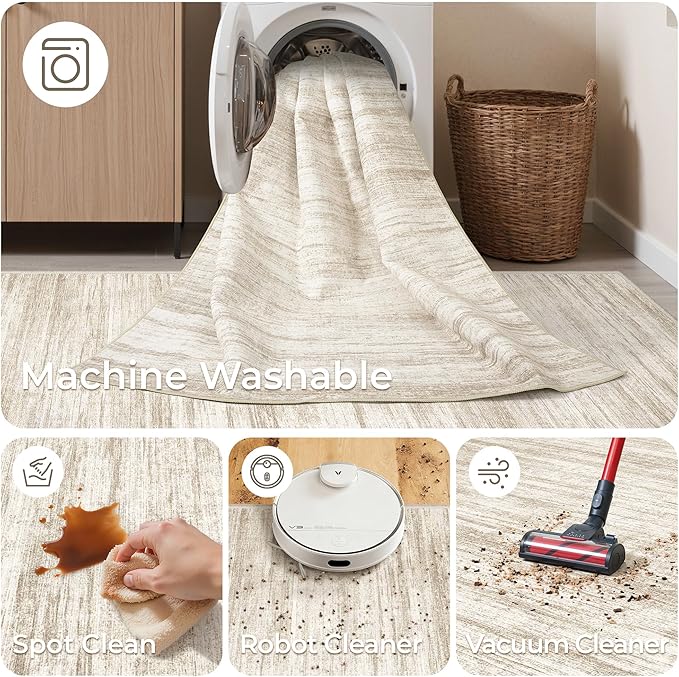 2x10 Runner Rug, Long Hallway Rugs for Dining Room, Living Room, Bedroom, Machine Washable Kitchen Carpet Runner with Rubber Backing, Soft Low Pile Indoor Rug(2'x10', Brown/Beige)