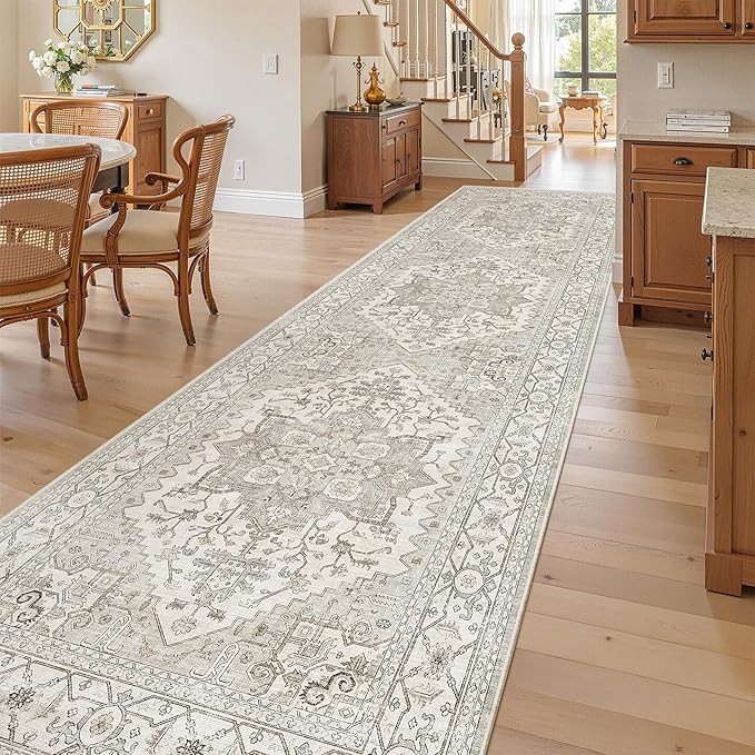 Madane Hallway Rug 3x10, Kitchen Rugs Washable Entryway Rug 10ft Vintage Kitchen Runners Non Slip Indoor Area Rug Farmhouse Carpet Runner for Bathroom Living Room Bedroom, Beige/Brown