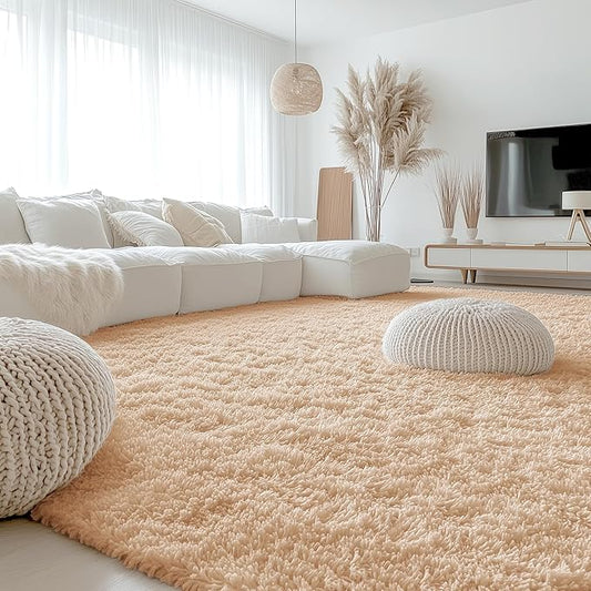 OLANLY 10x10 Machine Washable Large Area Rugs for Living Room, Bedroom, Soft Fluffy Shaggy Bedside Rug, Indoor Floor Carpet for Kids Girls and Boys, Dorms, Nursery, Home Decor Aesthetic, Beige