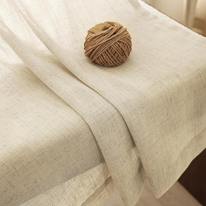 Faux Linen Beige Curtains 84 inches Long for Living Room Rustic Farmhouse Flax Linen Drapes Semi Sheer Burlap Textured Canvas Cloth Curtain Panels Set of 2 Kahki Tan