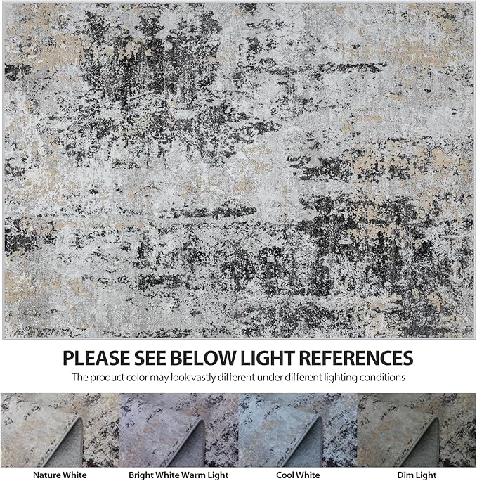 5x8 Area Rugs for Living Room Rug Washable: Abstract Rug for Dining Room Bedroom Carpet Non Slip 5 by 8 Indoor Modern Nursery Home Office Black Grey Gold