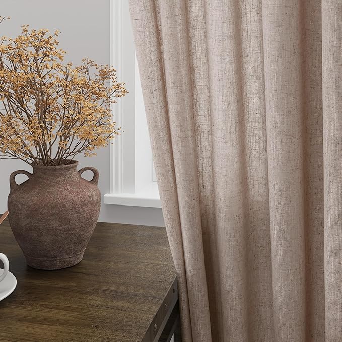 Oatmeal Linen Curtains 84 Inches Long for Bedroom Back Tab Light Filtering Privacy Semi Sheer Curtains Modern Farmhouse Decor Oatmeal Cotton Textured Curtain for Living Room 2 Panels Set 52x84