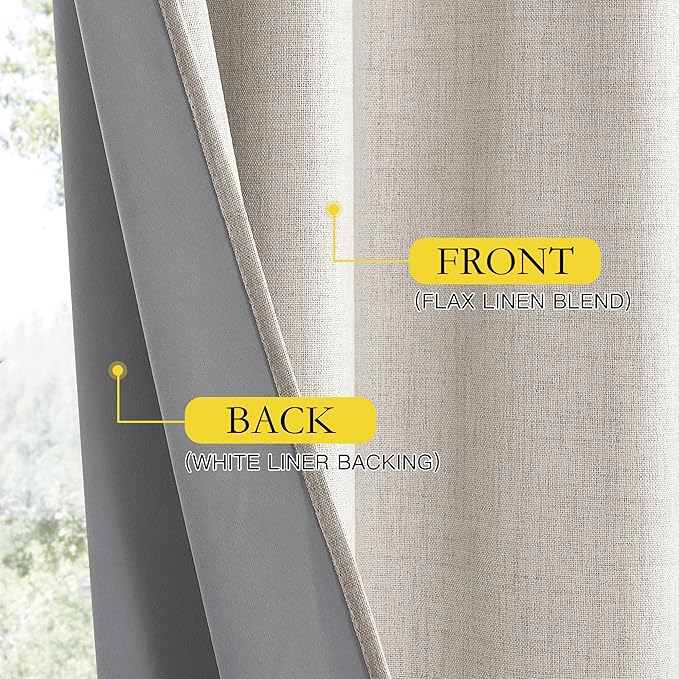 NICETOWN Brich Vintage Open Linen Weave Flax Thermal Curtains, 100% Blackout Curtains 120" Long for Dining Room, Soundproof Window Treatment Drapes for Hall Room, 52" Wide Per Panel, Set of 2