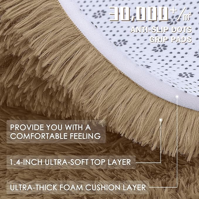 OLANLY 2x5 Machine Washable Runner Rugs for Hallway, Soft Fluffy Shaggy Bedside Rugs for Bedroom, Living Room, Indoor Floor Carpet for Kids Girls and Boys, Home Decor Aesthetic, Taupe