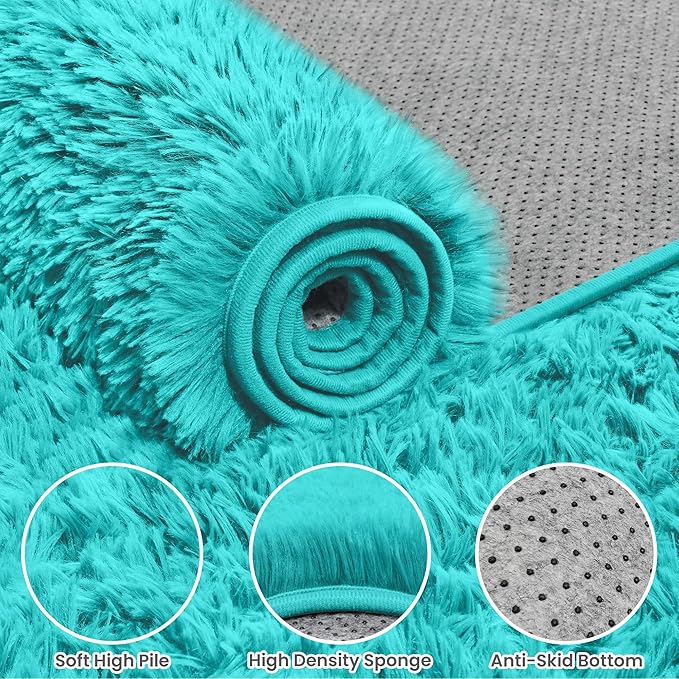 5x7 Area Rugs for Living Room Rug: Soft Fluffy Shag Teal Blue Rugs for Bedroom, Non-Slip Large Fuzzy Plush Rug Indoor Floor Carpet for Nursery Kids Boys Girls Room, Dorms, Playroom, Modern Home Decor