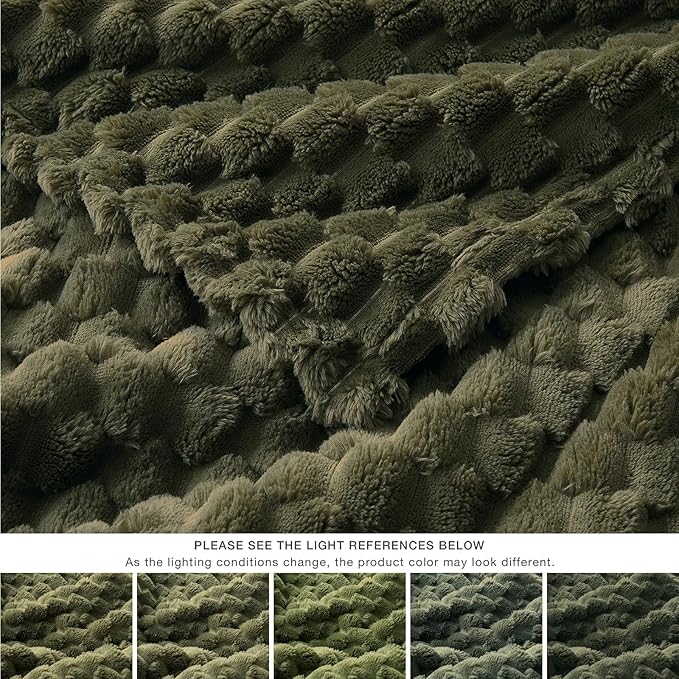 EXQ Home King Size Blanket for Bed or Couch - 3D Imitation Turtle Shell Jacquard Decorative Fleece Blankets - Cozy Soft Fuzzy Flannel Blanket Suitable for All Seasons(90"×108",Moss Green)