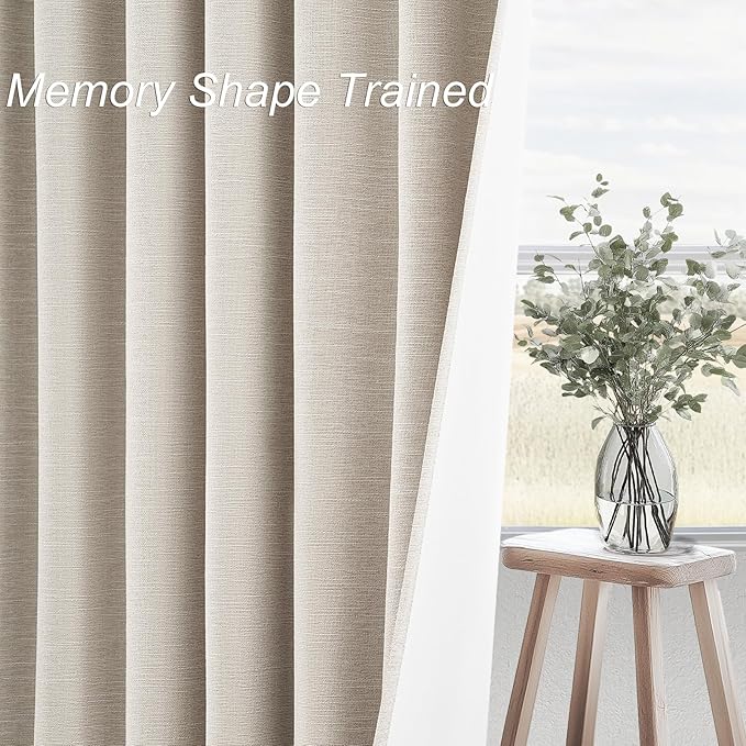 Topfinel Blackout Curtains 102 Inch Long 2 Panels,Linen Textured Room Darkening Black Out Drapes for Living Room Tall Windows Back Tab with Hooks Boho Modern Farmhouse Decor Shaded Drop 52x102