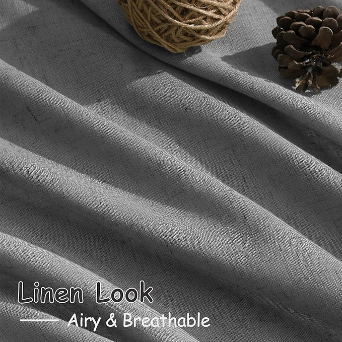 Dark Grey Linen Curtains 84 Inches Long for Bedroom Rod Pocket Back Tab Light Filtering Privacy Semi Sheer Curtain Farmhouse Decor Cotton Textured Drapes for Living Room 2 Panels Set 52x84 Inch