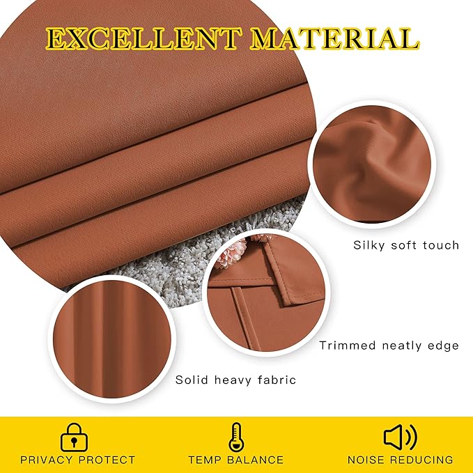 NICETOWN Blackout Window Curtains 72 inches Long, Thermal Insulated Grommet Room Darkening Window Treatments for Bedroom/Living Room, Burnt Orange, Set of 2, W37 x L72