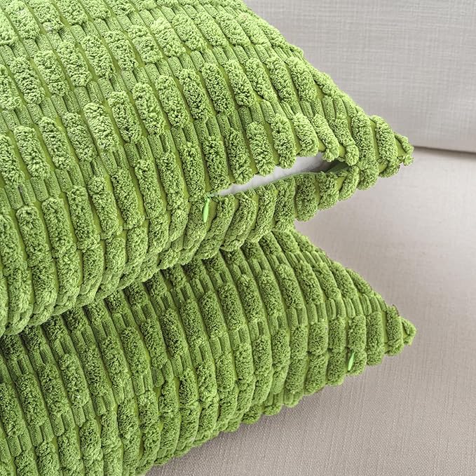Fancy Homi 4 Packs Boho Lime Green Decorative Throw Pillow Covers 20x20 Inch for Couch Bed Sofa, Rustic Modern Farmhouse Home Decor, Soft Plush Corduroy Square Cute Cushion Case 50x50 cm