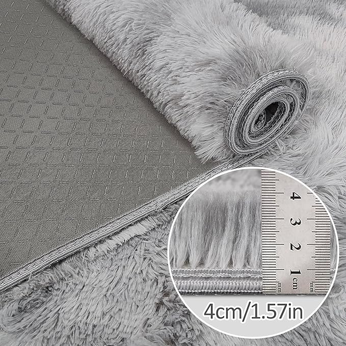 Super Soft Fluffy Living Room Area Rug 2x10 ft Tie-Dyed Light Grey Shaggy Furry Carpet Washable Non-Slip Floor Rugs Bedroom Bedside Nursery Rug Fuzzy Boys Girls Dorm Home Decor Aesthetic