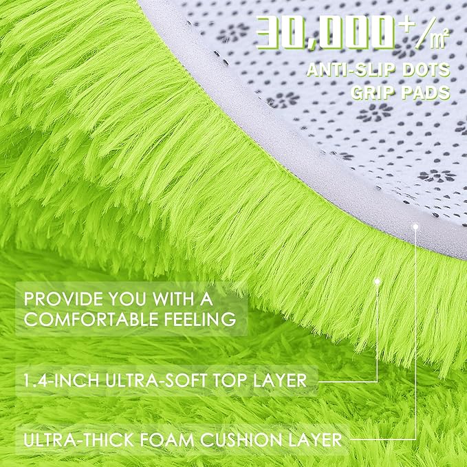 OLANLY 9x12 Machine Washable Large Area Rugs for Living Room, Bedroom, Soft Fluffy Shaggy Bedside Rug, Indoor Floor Carpet for Kids Girls and Boys, Dorms, Nursery, Home Decor Aesthetic, Lime Green