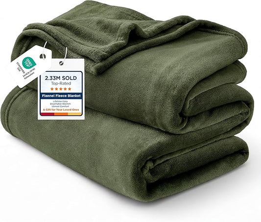 Bedsure Fleece Blanket Queen Blanket Olive Green - Bed Blanket Soft Lightweight Plush Fuzzy Cozy Luxury Microfiber, 90x90 inches