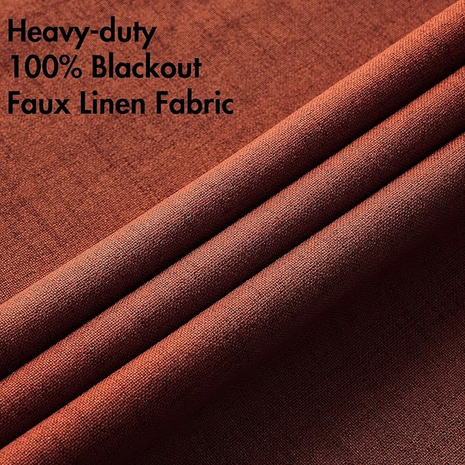 MIULEE Linen Curtains for Bedroom 100% Blackout Thermal Insulated Burnt Orange Grommet Room Darkening Curtains & Drapes Rust Terracotta Fall Decor for Living Room Nursery 52 x 63 Inch (2 Panels)