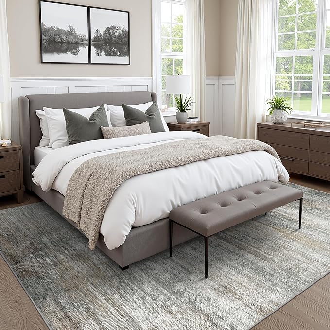 BEIMO Area Rugs 5x7 for Living Room Bedroom, Modern Abstract Machine Washable Rug, Large Soft Low Pile Floor Cover with Non Slip Backing for Dining Room, Ash Gray Brown
