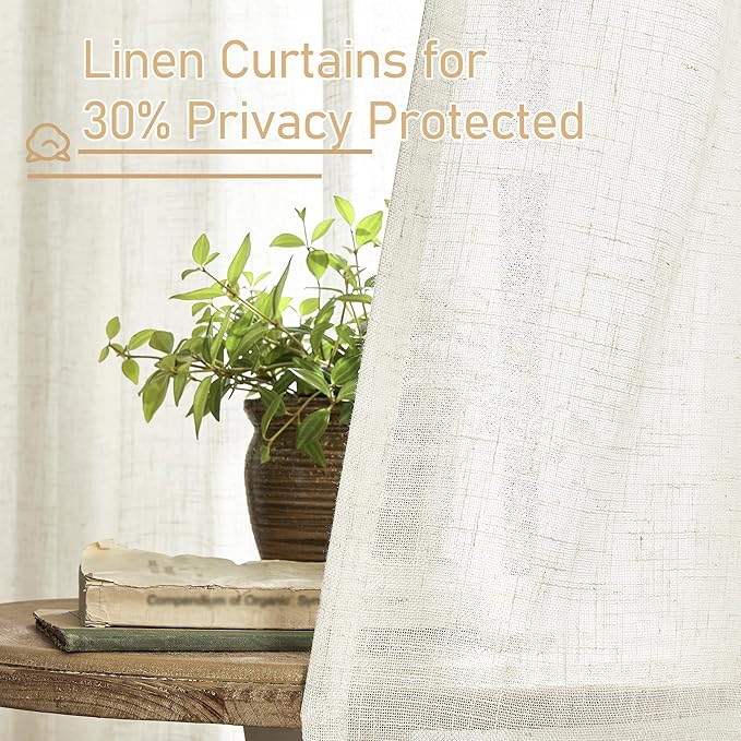LAMIT Cream Linen Curtains for Living Room 84 inch Length 2 Panels, Light Filtering Semi Sheer Panels Back Tab and Rod Pocket Boho Drapes for Bedroom/Farmhouse, 38 x 84 Inch
