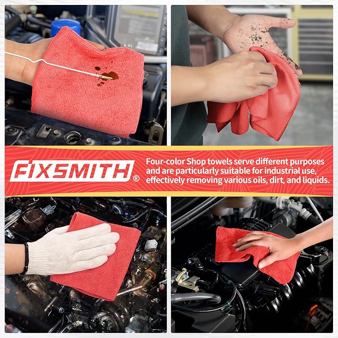 FIXSMITH Microfiber Cleaning Cloth, Shop Towels Bulk, 24 Pack Red Microfiber - Image 6