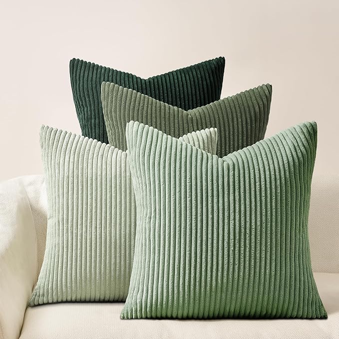 Topfinel Corduroy Throw Pillow Covers Pack of 2 LightGreen 22"x22" No Insert with Hidden Zipper Decorative Cushion Covers for Fall, Halloween, Thanksgiving,Light Green