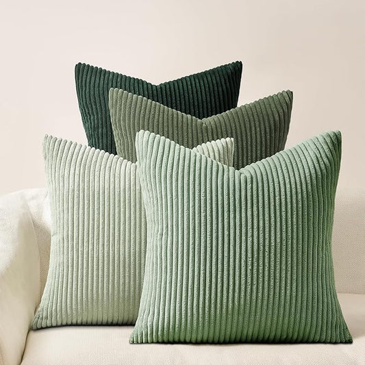 Topfinel Corduroy Throw Pillow Covers Pack of 2 LightGreen 22"x22" No Insert with Hidden Zipper Decorative Cushion Covers for Fall, Halloween, Thanksgiving,Light Green
