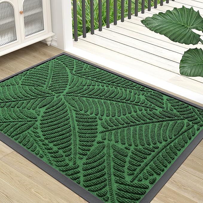 Colorxy Waterproof Doormat, Sturdy Natural Rubber Front Indoor Mat, Non Slip Low Profile Indoor Outdoor Door Mats, Stain and Fade Resistant Floor Mat, Easy Clean Patio Entrance Mat, 71''x47'', Green