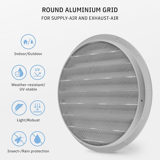 calimaero® WSGG 8" Inch Gray Round Metal Air Vent Grill Cover Flat Louver - Image 3