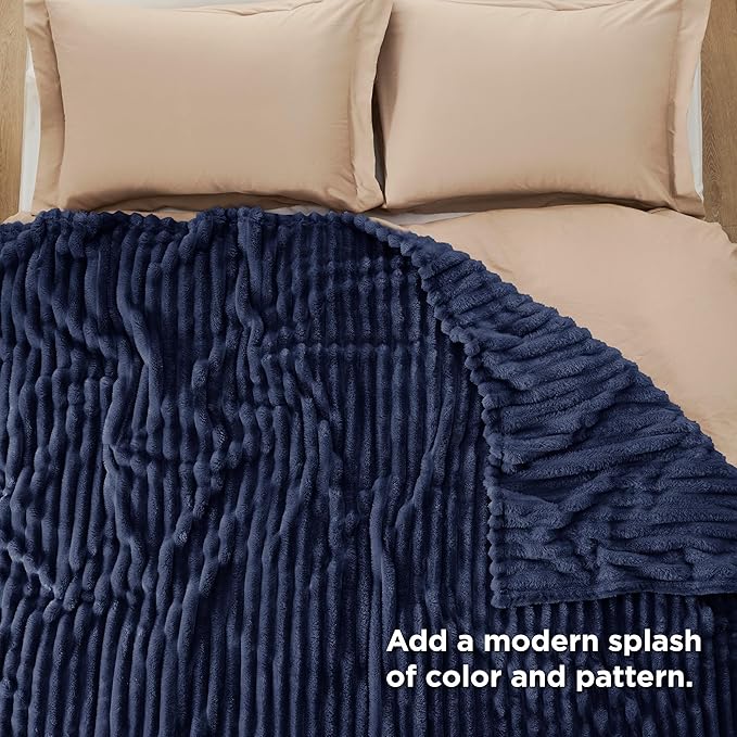 Bedsure GentleSoft Navy Blue Fleece Blanket for Couch - Cozy Soft Blankets for Women, Cute Small Throws for Girls, Navy, 90x90 Inches