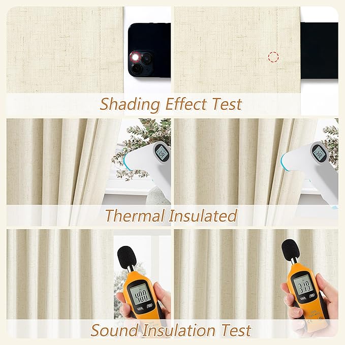 Warm Beige 100% Blackout Linen Curtains 84 Inch Length 2 Panels Set for Living Room Bedroom Back Tab Thermal Insulated Black Out Drapes Room Darkening Farmhouse Style for Bedroom Window Curtains