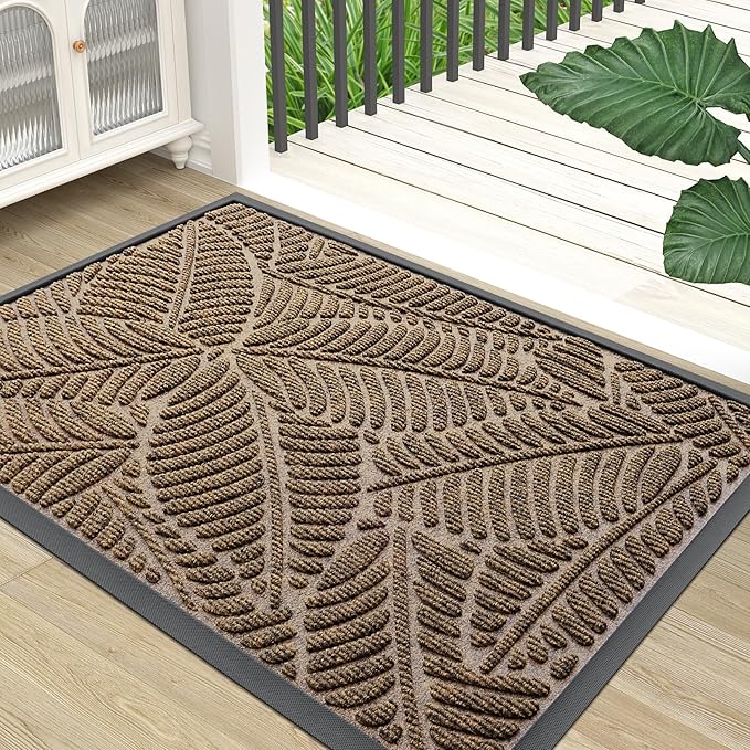 Colorxy Waterproof Doormat, Sturdy Natural Rubber Front Indoor Mat, Non Slip Low Profile Indoor Outdoor Door Mats, Stain and Fade Resistant Floor Mat, Easy Clean Patio Entrance Mat, 30''x17'', Brown