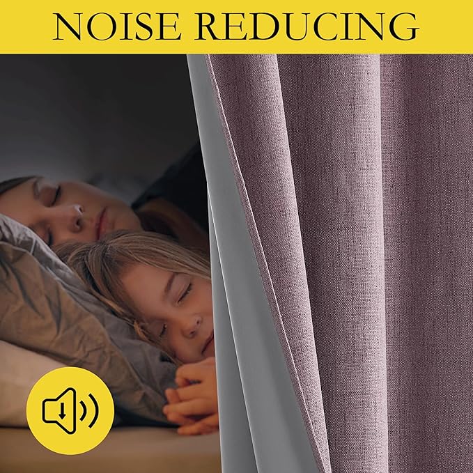 NICETOWN Chaise Mauve Vintage Linen 100% Blackout Curtains for Dining Room, Thermal Insulated Curtains 54" Long, Noise Reducing Window Treatment Drapes for Kitchen, 42" Wide Per Panel, Set of 2