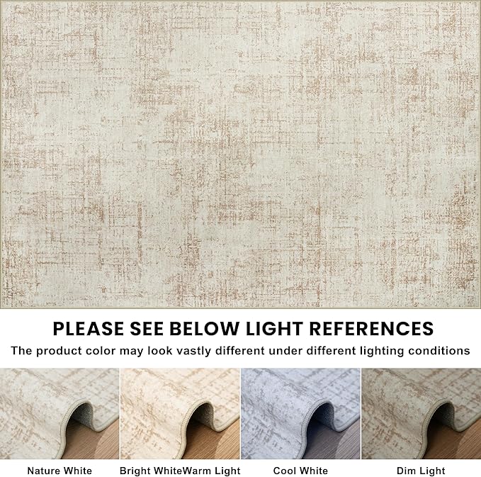 5x8 Area Rugs for Living Room Washable Rug: Anti-Skid Abstract Modern Living Room Rug Soft Thin Carpets Indoor Floor Non-Shedding Carpet for Bedroom Dining Farmhouse Nursery Beige White
