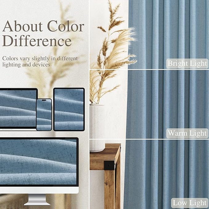 Nanspring Blue Extra Long Curtain 102 inches Long 2 Panels Set for Living Room Back Tab Modern Farmhouse Coastal Decor Cotton Textured Dusty Blue Sheer Linen Curtains for High Window 52x102
