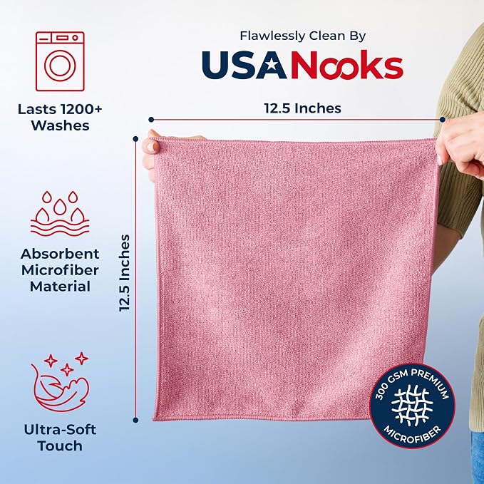 USANOOKS Microfiber Cleaning Cloth Light Pink - Image 2
