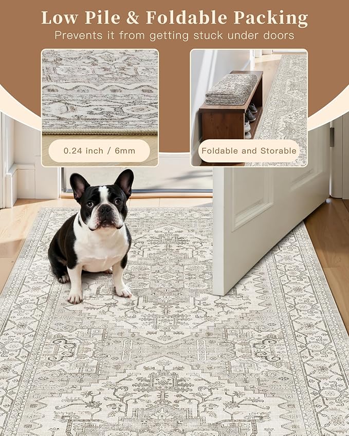 Madane Hallway Runner Rug 2'6''x10' Kitchen Runner, Non Slip Vintage Runners for Hallways 10ft Washable Kitchen Rugs Soft Low Pile 2.5x10 ft Rug Runner for Entryway and Bedroom, Beige/Brown