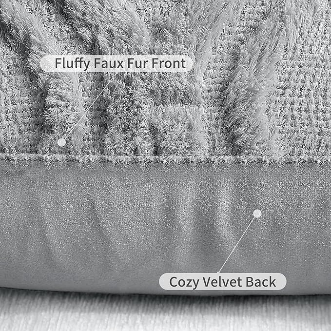 decorUhome Throw Pillow Covers 12x20 Inch Set of 2, Soft Plush Faux Wool Grey Solid Couch Pillow Covers, Accent Farmhouse Neutral Rectangle Pillow Cases for Sofa Bed Living Room