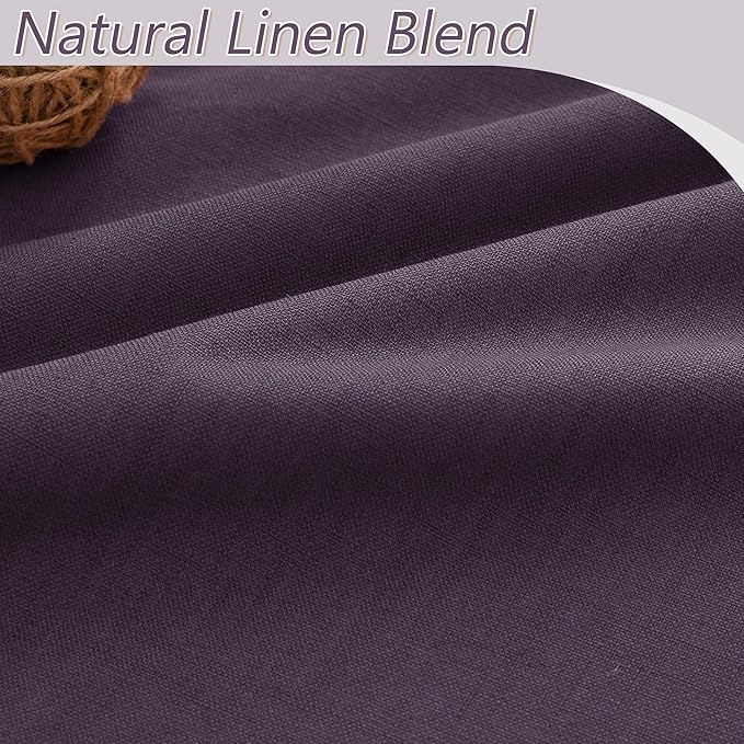 Plum 100% Blackout Linen Curtains 90 Inch Length 2 Panels Set for Living Room Bedroom Back Tab Thermal Insulated Black Out Drapes Room Darkening Farmhouse Style for Bedroom Window Curtains 52x90