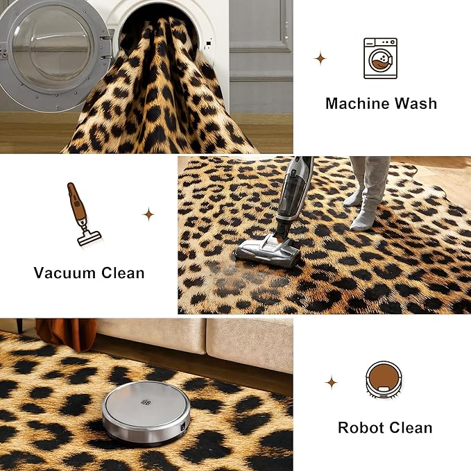 AROGAN 5.2 x 6.2 Ft Faux Leopard Rug, Premium Animal Skin Cheetah Hide Rug, Sturdy Cheetah Print Rugs for Wall Decor, Western Floor Carpet Decor for Bedroom Living Room, Black and Gold