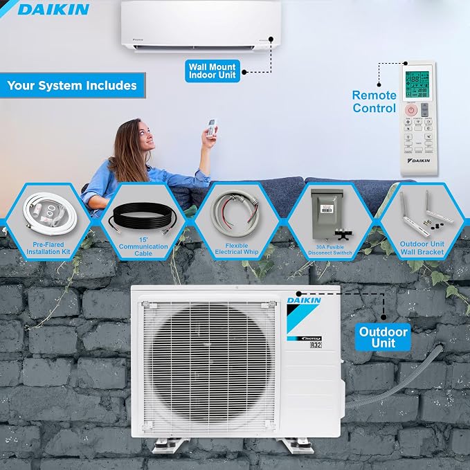 Daikin 9, 000 BTU 18 SEER2 Ductless Mini-Split Wall Mount Heat Pump Air - Image 2