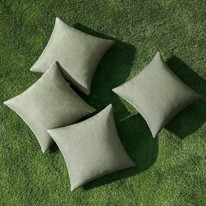 MIULEE Pack of 4 Decorative Outdoor Throw Pillow Covers Linen Waterproof Pillow Covers Spring Farmhouse Cushion Cases for Patio Garden Tent Balcony Couch Sofa 16x16 inch Gray Green