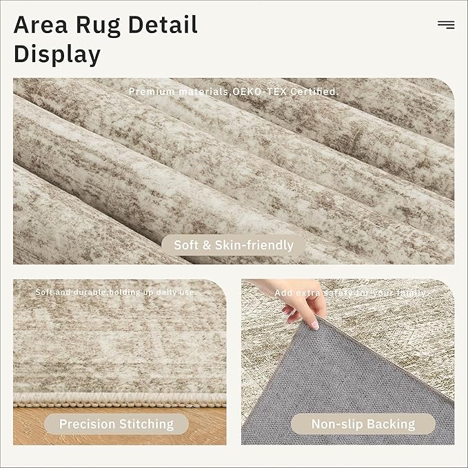 Washable Runner Rug, 2'6" x 8' Non-Slip Kitchen Vintage Foldable Hallway Runners for Entryway, Laundry, Bedroom, Brown