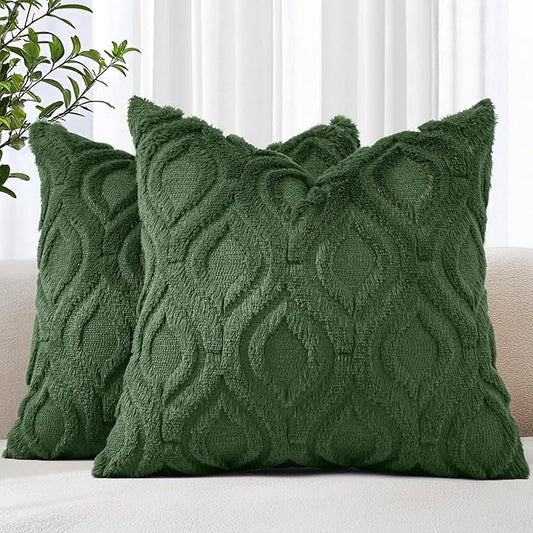 decorUhome Throw Pillow Covers 26x26 Inch Set of 2, Soft Plush Faux Wool Forest Elf Solid Couch Pillow Covers, Accent Euro Sham Farmhouse Neutral Square Pillow Cases for Sofa Bed Living Room