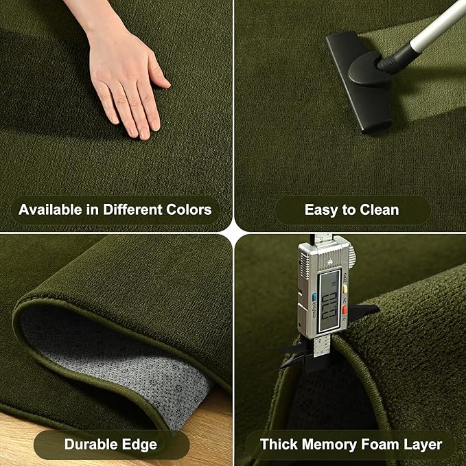 Amearea Modern Area Rugs for Bedroom Living Room, 4x6 Feet Olive Green Thickened Memory Foam Rug, Fluffy Indoor Washable Rugs Non Slip Minimalist Carpet for Kids Boys Girls Dorm Nursery Room Decor