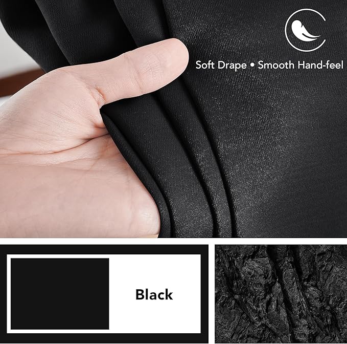 Deconovo Blackout Curtains, Thermal Insulated, W42 x L95 2 Panels, Back Tab, Machine Washable, Room-Darkening Drapes for Bedroom/Living Room Black