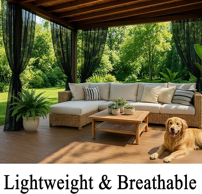 Extra Wide Outdoor Curtains Waterproof Black Voile Mesh Screen Lightweight - Image 3