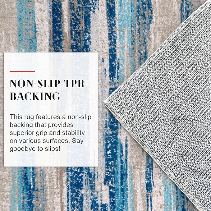 Lansny Modern Abstract Runner Rug 3x12, Blue Washable Long Kitchen Runner Non-Slip Soft Hallway Rug Runner Thin Print Faux Wool Carpet for Entryway Bedroom Laundry Room Indoor Home Decor