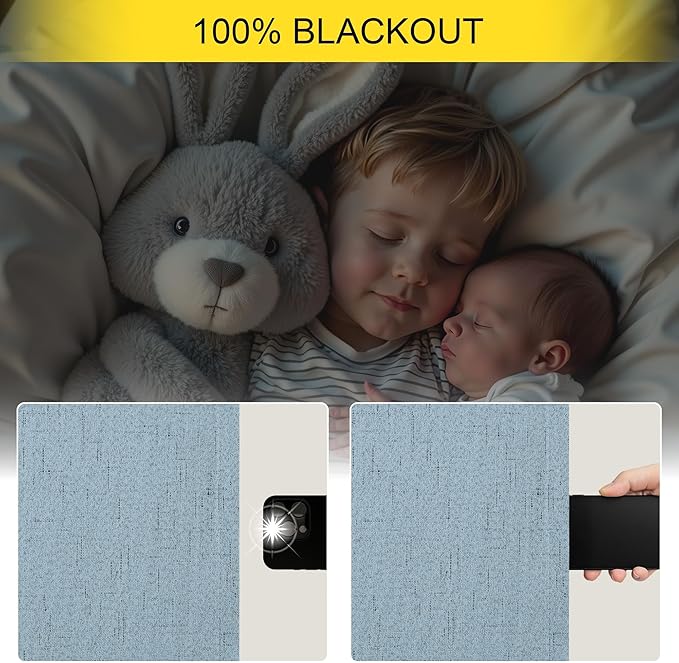 Light Blue Blackout Curtains 96 Inches Long for Living Room Country Rustic Faux Linen Black Out Thermal Insulated Darkening Curtain for Bedroom Patio Door 96 in Length 2 Panel Set Dusty Blue Grey Gray