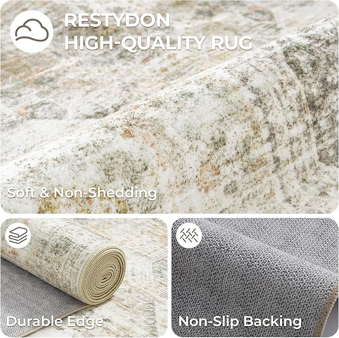 Rug Runners for Hallways Non Slip - 2x8 Runner Rug for Bedroom, Washable Runner with Rubber Backing, Soft Low-Pile Carpet for Kitchen, Laundry, Bathroom (2'x8', Grey/Yellow)