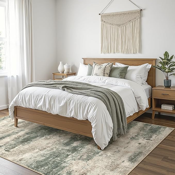 BEIMO Area Rugs 5x7 for Living Room Bedroom, Modern Abstract Machine Washable Rug, Large Soft Low Pile Floor Cover with Non Slip Backing for Dining Room, Grey/Dark Green