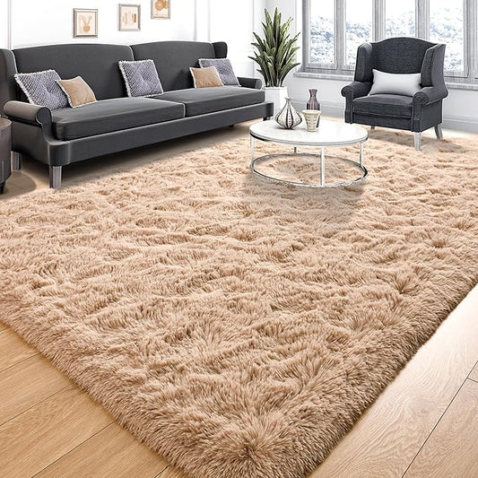 Tepook Super Soft Fluffy Rug for Bedroom, Modern Shaggy Fuzzy Kids Rugs for Living Room, Plush Indoor Nursery Home Decor Dorm Carpet with Non-Slip Bottom, Beige, 4 X 6 Feet