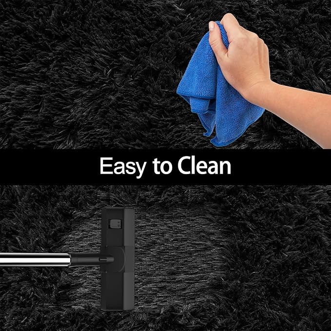 2x5 Bedside Area Rugs for Bedroom Soft Fluffy Shag Black Rug for Hallway Non-Slip Fuzzy Plush Living Room Rug Indoor Floor Carpet for Kids Rooms Dorm Nursery Modern Home Aesthetic Decor